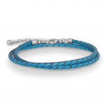 Quality Gold Sterling Silver Reflections Blue Leather 14in  2in ext Choker Bracelet - QRS4049BLUE-14