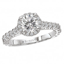 Romance 18k White Gold Round Halo Semi-Mount Diamond Engagement Ring