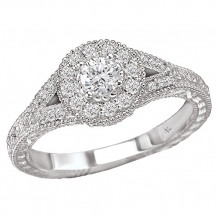 14k White Gold Split Shank Halo Diamond Engagement Ring