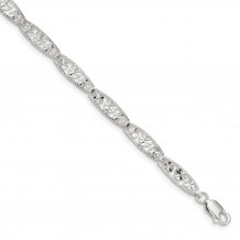 Quality Gold Sterling Silver Diamond-cut Heart Bracelet - QG4828-7.5