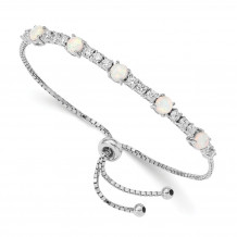 Quality Gold Sterling Silver Rhodium-plated Created Opal & CZ Adjustable Bracelet - QG4776