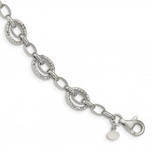 Quality Gold Sterling Silver Rhod-plated Polished & Hammered Bracelet - QG4841-7.5