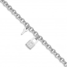 Quality Gold Sterling Silver Rhodium-plated Lock & Key Bracelet - QG4830-7.5