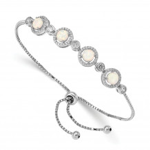 Quality Gold Sterling Silver Rhodium-plated Created Opal & CZ Halo Adjustable Bracelet - QG4777