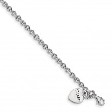 Quality Gold Sterling Silver Rhodium-plated Antiqued Sister Heart Dangle Bracelet - QG4264-7
