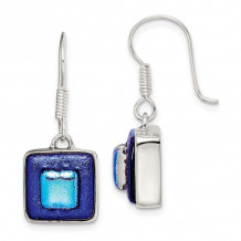 Quality Gold Sterling Silver Blue Dichroic Glass Square Shaped Dangle Earrings - QE6261