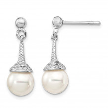 Quality Gold Sterling Silver Rh-pl Plated   CZ & Imitation Shell Pearl Dangle Earrings - QE15236