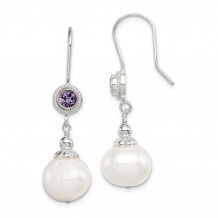 Quality Gold Sterling Silver Amethyst FW Cultured Pearl Dangle Earrings - QE12806