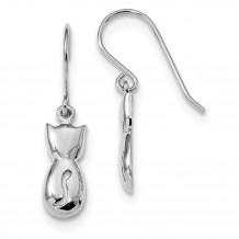 Quality Gold Sterling Silver Rhodium-plated Polished Cat Dangle Earrings - QE13354