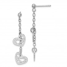 Quality Gold Sterling Silver Rhodium-plated Hearts Dangle Post Earring - QE15042