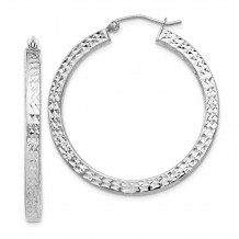 Quality Gold Sterling Silver Rhodium-plated  3x35mm Square Tube Hoop Earrings - QE8136