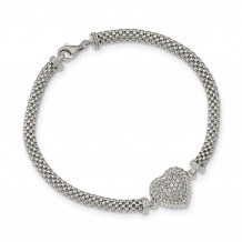 Quality Gold Sterling Silver CZ Heart Mesh Link Bracelet - QG5377-7.5