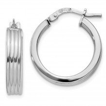 Quality Gold Sterling Silver Rhodium-plated Grooved Hoop Earrings - QE11537