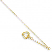 Quality Gold 14k Oval Link Chain with  Open Heart Cage Anklet - ANK244-9