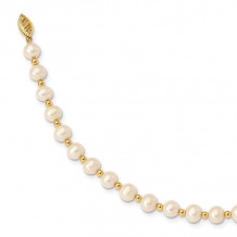 Quality Gold 14K White Near Round FW Cultured Pearl Bead Bracelet - XF740-7