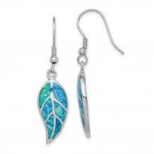 Quality Gold Sterling Silver Rhodium-plated Created Blue Opal Leaf Dangle Earrings - QE14290