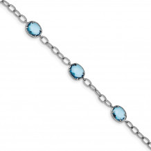 Quality Gold Sterling Silver Rhodium Plated Aqua Blue CZ Textured Link Bracelet - QX605CZ