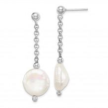 Quality Gold Sterling Silver Rhod-plated 12-13 Coin FWC Pearl Dangle Earrings - QE15215