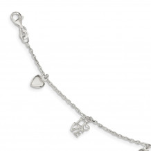 Quality Gold Sterling Silver Heart & Love Charm Bracelet - QG3260-7.5