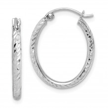 Quality Gold Sterling Silver Rhodium Plated Diamond Cut Oval Hoop Earrings - QE8366