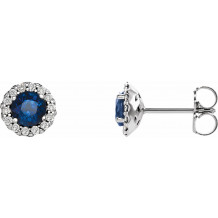 14K White 4.5 mm Round Blue Sapphire & 1/10 CTW Diamond Earrings - 86509656P