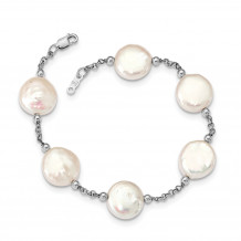 Quality Gold Sterling Silver Rhod-plated 12-13 Coin FWC Pearl 6 Stat Bracelet - QG5084-7.5