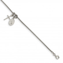 Quality Gold Sterling Silver Cabled Cross Knot Dangle Charm with 1in .ext Bracelet - QG4948-7.5
