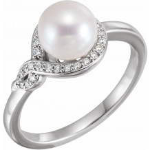 14K White Cultured Freshwater Pearl & 1/10 CTW Diamond Bypass Ring - 6500600P