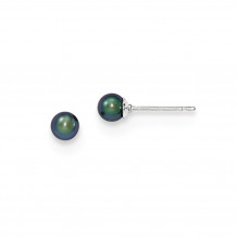 Quality Gold Sterling Silver 4-5mm Black FW Cultured Round Pearl Stud Earrings - QE12700
