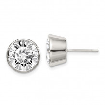 Quality Gold Sterling Silver 10mm CZ Round Bezel Stud Earrings - QE3266