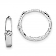 Quality Gold Sterling Silver Rhodium-plated CZ 3x14mm Hinged Hoop Earrings - QE15105