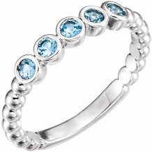 14K White Aquamarine Bezel-Set Beaded Ring - 71926600P