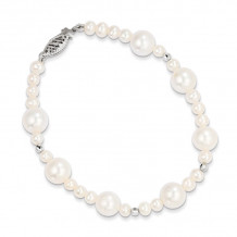 Quality Gold 14K WG White Near Round Freshwater Cultured Pearl Bead Bracelet - XF440-7.5