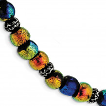 Quality Gold Sterling Silver Dichroic Glass Beaded 8in Toggle Bracelet - QG2746-8