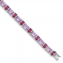 Quality Gold Sterling Silver Rhodium-plated Amethyst & Rhodolite Bracelet - QG4920-7.5