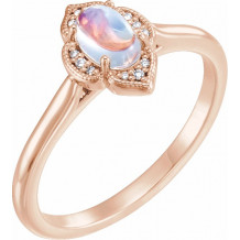 14K Rose Rainbow Moonstone & .03 CTW Diamond Clover Cabochon Ring - 71939613P