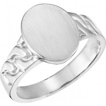 14K White 14x11 mm Oval Signet Ring - 92468862P