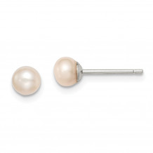 Quality Gold Sterling Silver 4-5mm Pink FW Cultured Button Pearl Stud Earrings - QE12683