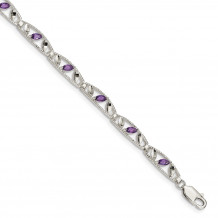Quality Gold Sterling Silver Amethyst Diamond-cut Bracelet - QG4917-7.5