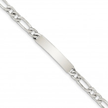 Quality Gold Sterling Silver 7inch Polished Engraveable Figaro Link ID Bracelet - QID108-7