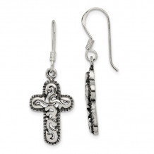 Quality Gold Sterling Silver Antique Cross Dangle Earrings - QE4268