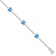 Quality Gold 14k White Gold Blue Enameled Butterfly Anklet - ANK89-10