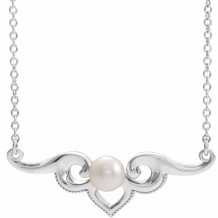 14K White Freshwater Cultured Pearl Bar 16 Necklace - 86940600P