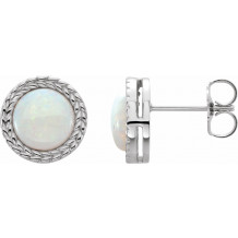 14K White Opal Bezel-Set Leaf Earrings - 862826000P