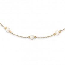 Quality Gold 14K White Near Round FW Cultured Pearl Bead 5-station Bracelet - XF449-7.5