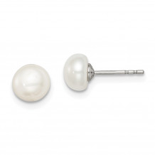 Quality Gold Sterling Silver 6-7mm White FW Cultured Button Pearl Stud Earrings - QE7691