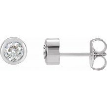 14K White 4 mm Round Genuine White Sapphire Birthstone Earrings - 6108660007P