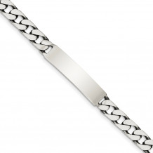Quality Gold Sterling Silver 8inch Engraveable Antiqued Curb Link ID Bracelet - QID121-8