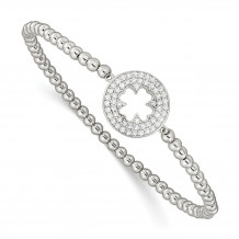 Quality Gold Sterling Silver Polished Beaded CZ cross Stretch Bracelet - QG3578