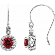 14K White Lab-Grown Ruby & 1/8 CTW Diamond Halo-Style Earrings - 86595603P